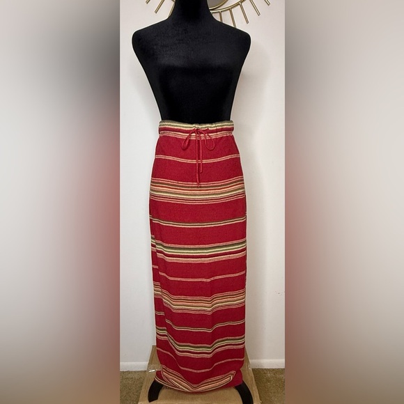 Ralph Lauren linen cotton blend lightweight burgundy stripe maxi skirt small EUC - Picture 3 of 7